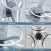 Moodne ventilaatoriga LED laevalgusti | E-pood Tootemaailm Moodne ventilaatoriga LED laevalgusti, mis koosneb sujuvalt liikuvaist läbipaistvaist tiivikutest ja heledate LED valgusrõngastega, valgel minimalistlikul laepinnal.