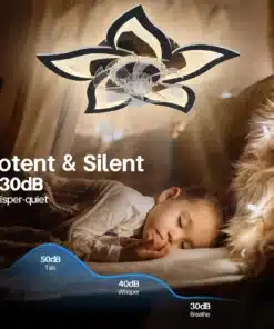 Stiilne Ilus LED laeventilaator kaugjuhtimispuldiga rahuliku magamistoa õhkkonnas. Ventilaator on paigaldatud üle magava lapse voodi, pakkudes pehmet valgust ja vaikset õhuvoogu. Disainis on kasutatud moodsaid materjale ning elegantseid jooni, mis sobituvad harmooniliselt sooja toavalgustusega.