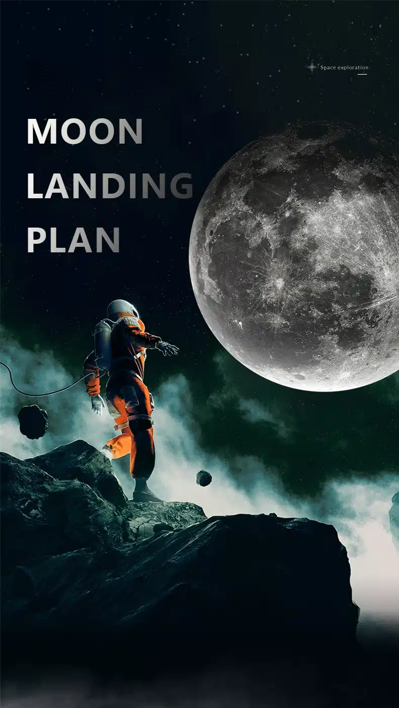 Astronaut vaatega kuu poole tumedal, tähekujulisel taustal