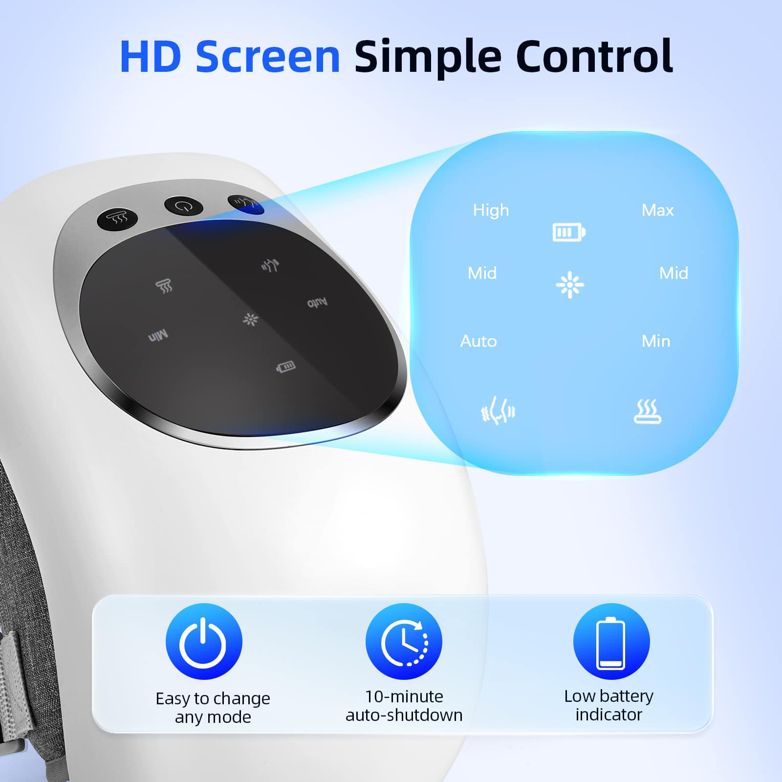 Valge kvaliteetne teraapiaseade liigeste probleemidele, millel on hõlpsasti kasutatav HD-ekraan ja erinevad režiimivalikud. Seade on ergonoomiliselt kujundatud mugavaks kasutamiseks.