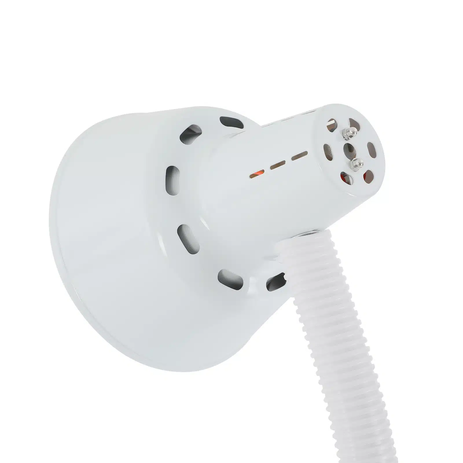 Valge võimas infrapuna füsioteraapia lamp, millel on painduv toru ja modernne disain, ideaalne valu leevendamiseks. Lampi ümbritseb minimalistlik taust.