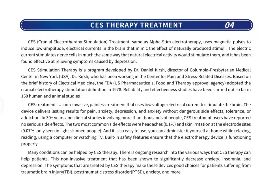 CES Therapy Treatment explanation, detailing the process and benefits of cranial electrotherapy stimulation, highlighting its effectiveness in reducing anxiety, depression, and more.