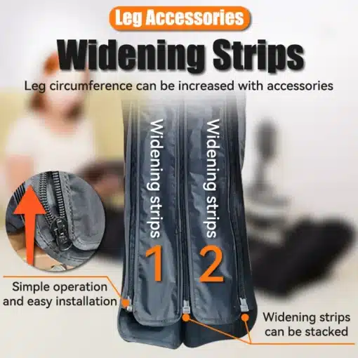 Õhusurve massaaziseadme laiendusrihmad, millel on kaks musta riba, sulgurid ja reguleeritav disain. Rihmad taustal häguse interjööriga.