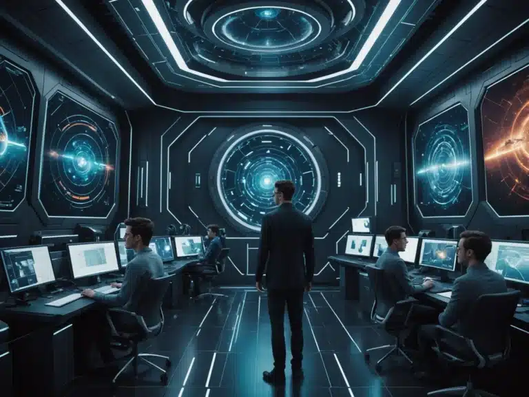 Futuristlik juhtimiskeskus rohkete ekraanidega