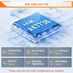 Pildil on DSP AKM AK7738 kiip Volvo XC90 2004-2014 autoraadio Android 14 GPS Carplay 2 DIN seadme jaoks. Taustal on digitaalne trükkplaat, mis rõhutab seadme tehnoloogilist täiust.