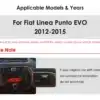 Fiat Linea Punto Android Auto CarPlay raadio GPS WiFi | E-pood Tootemaailm Fiat Linea Punto EVO 2012-2015 oma demostratsioon raadiot juhtpaneelil koos märgitud olulise teabega paigaldamise sobivuse kohta.