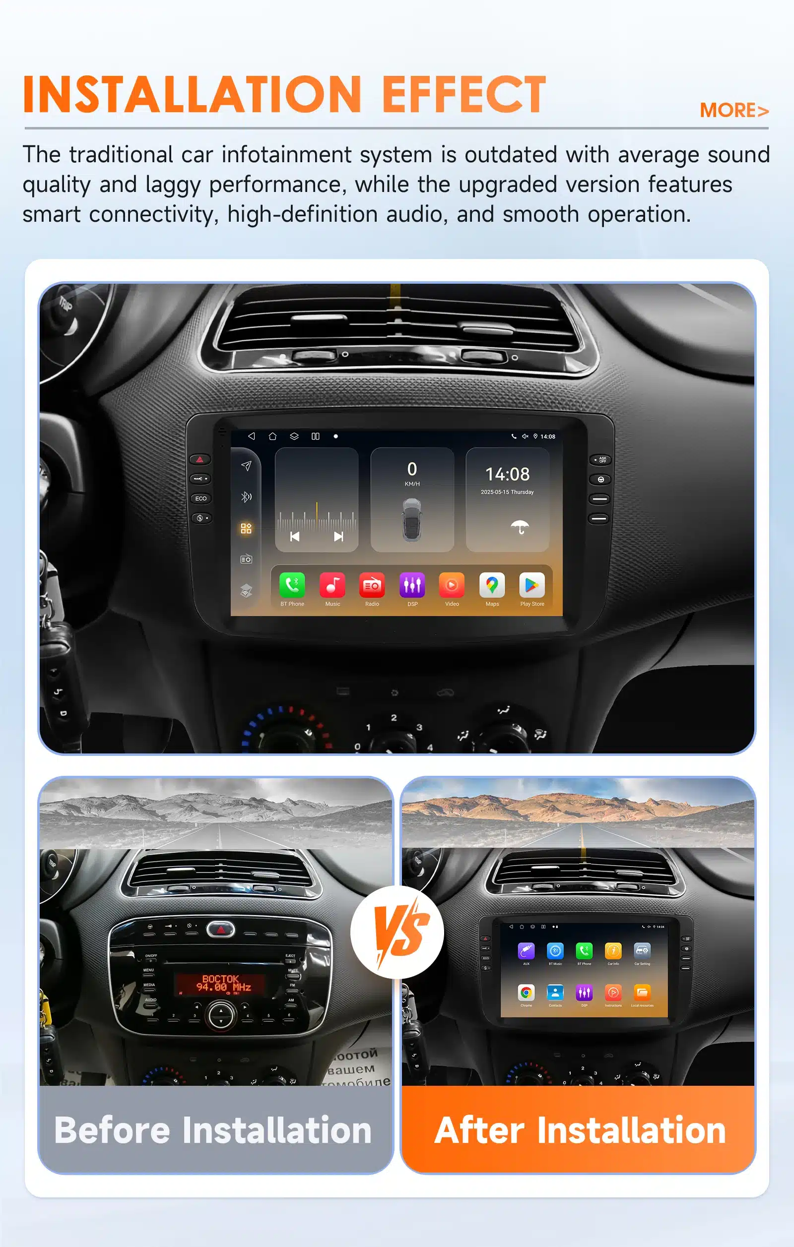 Fiat Linea Punto Android Auto CarPlay raadio GPS WiFi | kujundav pilt e-kaubamaja pildikogust