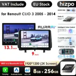 Android multimeediakeskus Renault Clio 3-le, sisaldab suurt 13.1-tollist 2K ekraani ja 9-tollist ekraani. Toode pakub Wifi 6, Bluetooth 5.0, intelligentset hääljuhtimist ja 3 satelliidisüsteemi täpset navigeerimist. Kuulub EU laoseisu ja sisaldab käibemaksu.
