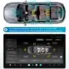 Android multimeediakeskus Renault Clio 3-le, kuvab auto heliseadete ja kõlarite viiteaegade reguleerimist hõbedases sõidukis tipptasemel graafilise liidesega ekraanil.