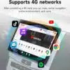 Android multimeediakeskus Renault Clio 3-le kuvatakse auto armatuurlaual, ekraanil näha YouTube Music ja erinevad rakendused, nagu TikTok ja Chrome, viidates 4G võrgu toele.