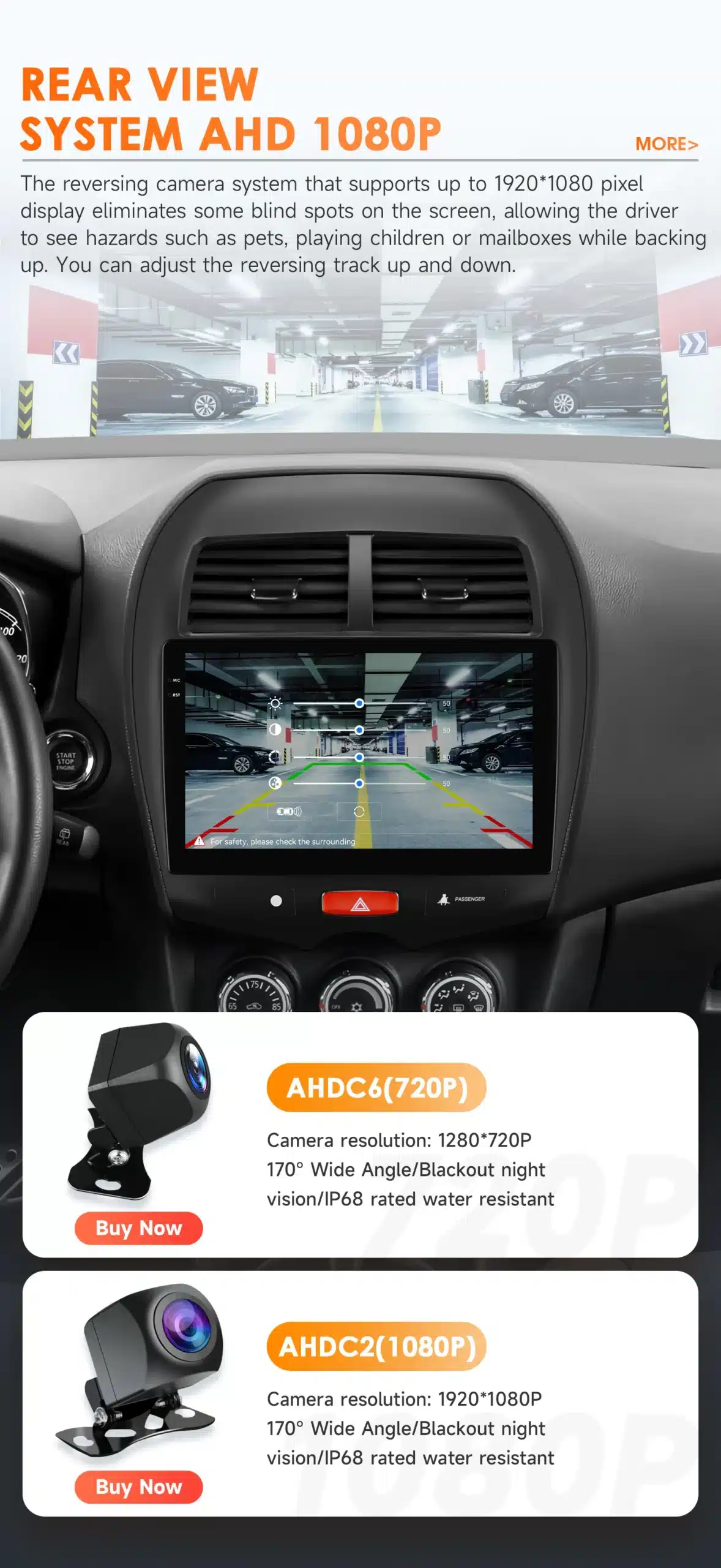 Interjööris paigaldatud Android autoraadio Mitsubishi ASX, ekraanil CarPlay, GPS, 4G ühenduvus ning 2DIN paigaldus, kujutades parkimiskaamera vaadet, halli auto armatuurlaua taustal.
