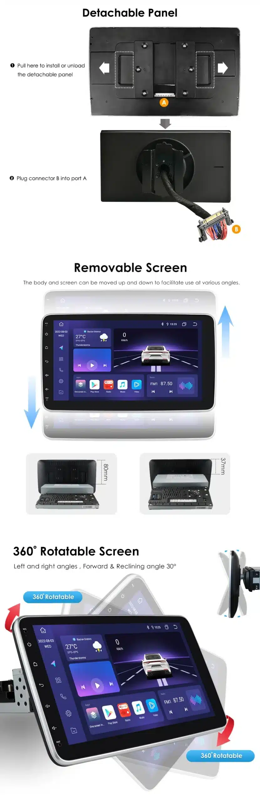 1-DIN Android autoraadio 10.1" CarPlay GPS universaalne | kujundav pilt e-kaubamaja pildikogust