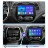 Paigaldatud multimeedia autoraadio CarPlay GPS Renault Captur 2016-2019 armatuurlaual koos infoekraani ja nupudega, näidates enne ja pärast paigaldust.