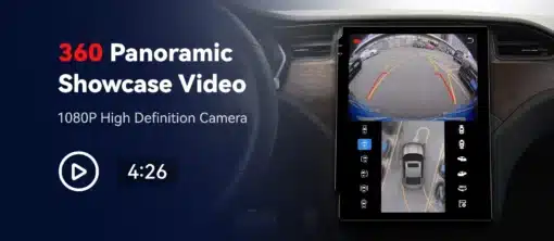 Android automakk GPS kuvab Peugeot 3008 (2009-2015) armatuurlaual 360-kraadise panoraamvaate tagasikaamera videost.