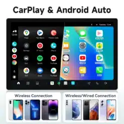 Multimeedia automakid Citroen C3/C4-le, näidates Apple CarPlay ja Android Auto funktsiooni ja erinevaid ühendusvõimalusi, kaasaegne ja stiilne disain laia ekraaniga.