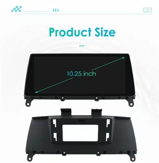 Android auto multimeedia CarPlay GPS BMW X3/X4 | E-pood Tootemaailm Android auto multimeedia CarPlay GPS BMW X3/X4 10.25-tolline ekraan koos musta esipaneeliga valgel taustal.