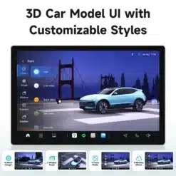 3D auto mudeli kasutajaliides Android autoraadio Ford Transit Connect CarPlay GPS 2K QLED ekraanil, kus kuvatakse kohandatavad stiilid erinevate värvide ja seadistustega.