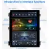 Autoraadio CarPlay Android Ford Fusion / Mondeo 2013-2019. Suur värviline puuteekraan kuvab erinevaid funktsioone nagu kellaaeg, ilm ja muusika. Musta servaga seade valgetel taustal koos selgete funktsioonikirjeldustega ekraani ümber.