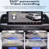 Autoraadio CarPlay Android Ford Fusion / Mondeo 2013-2019 kuvab 360-kraadist panoraamvaadet neljanurksel ekraanil, näidates erinevaid vaateid sõiduteel pargitud auto kõrval, koos võimekusega näidata kõiki suundi mitme kaamera kaudu.