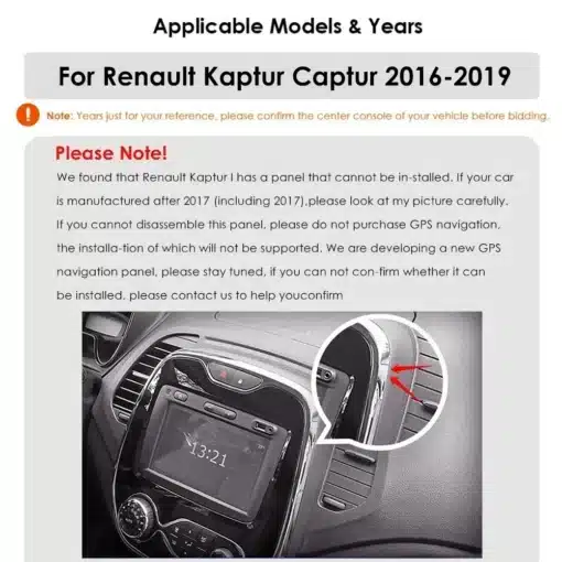Multimeedia autoraadio CarPlay GPS Renault Captur 2016-2019 | E-pood Tootemaailm Renault Captur 2016-2019 multimeedia autoraadio detailid autosalongis. Musta värvi esipaneel koos särava GPS ekraani ja juhtnuppudega.