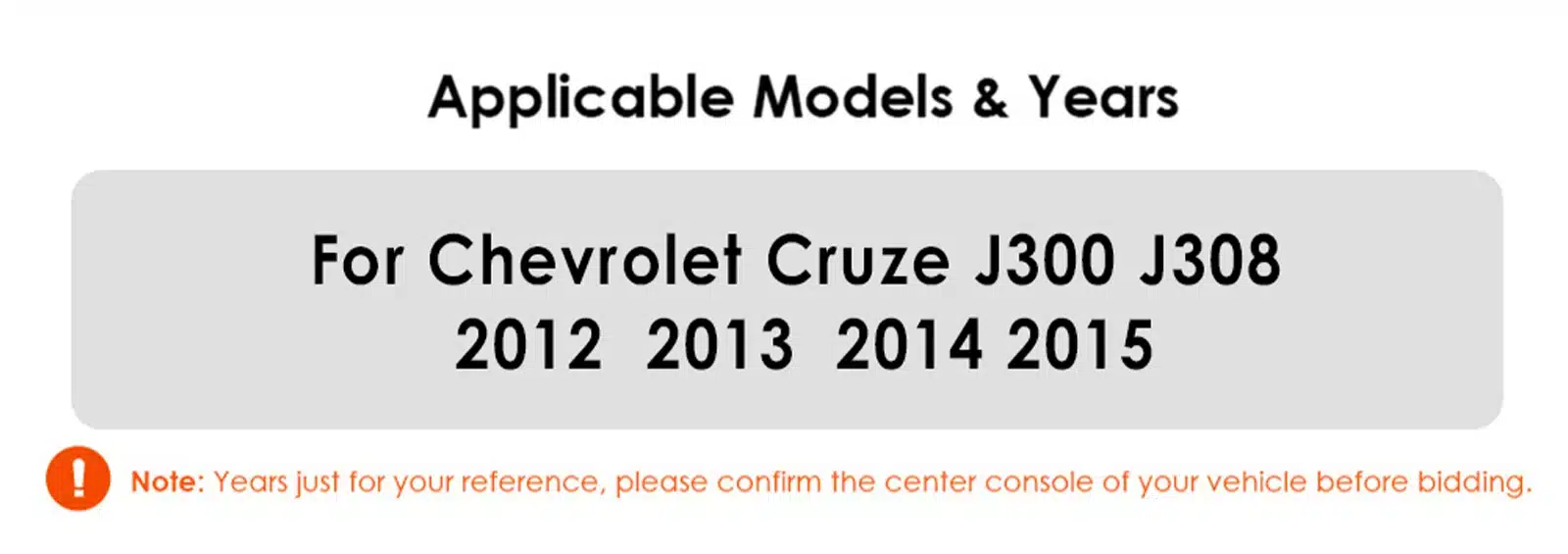Kuvatud on multimeedia autoraadio Chevrolet Cruze J300 J308 mudelitele, aastatel 2012-2015, koos oluline märkusega keskekraanil.