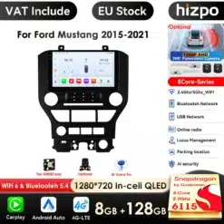 Auto navi ja stereo multimeedia Ford Mustangile koos 8-tuumalise protsessori, 1280x720 QLED ekraani ja mitme ühendusvõimalusega, sealhulgas WiFi ja Bluetooth.
