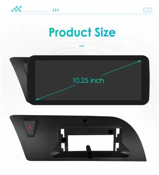 Juhtmevaba CarPlay auto raadio Audi A4-le, GPS ja 4G | E-pood Tootemaailm Autoraadio multimeedia süsteem Android Navi GPS jaoks Audi A4/A5/S4/S5, mille 10.25-tolline ekraan on mustal taustal ja esipaneelil hädaabi nupuga.