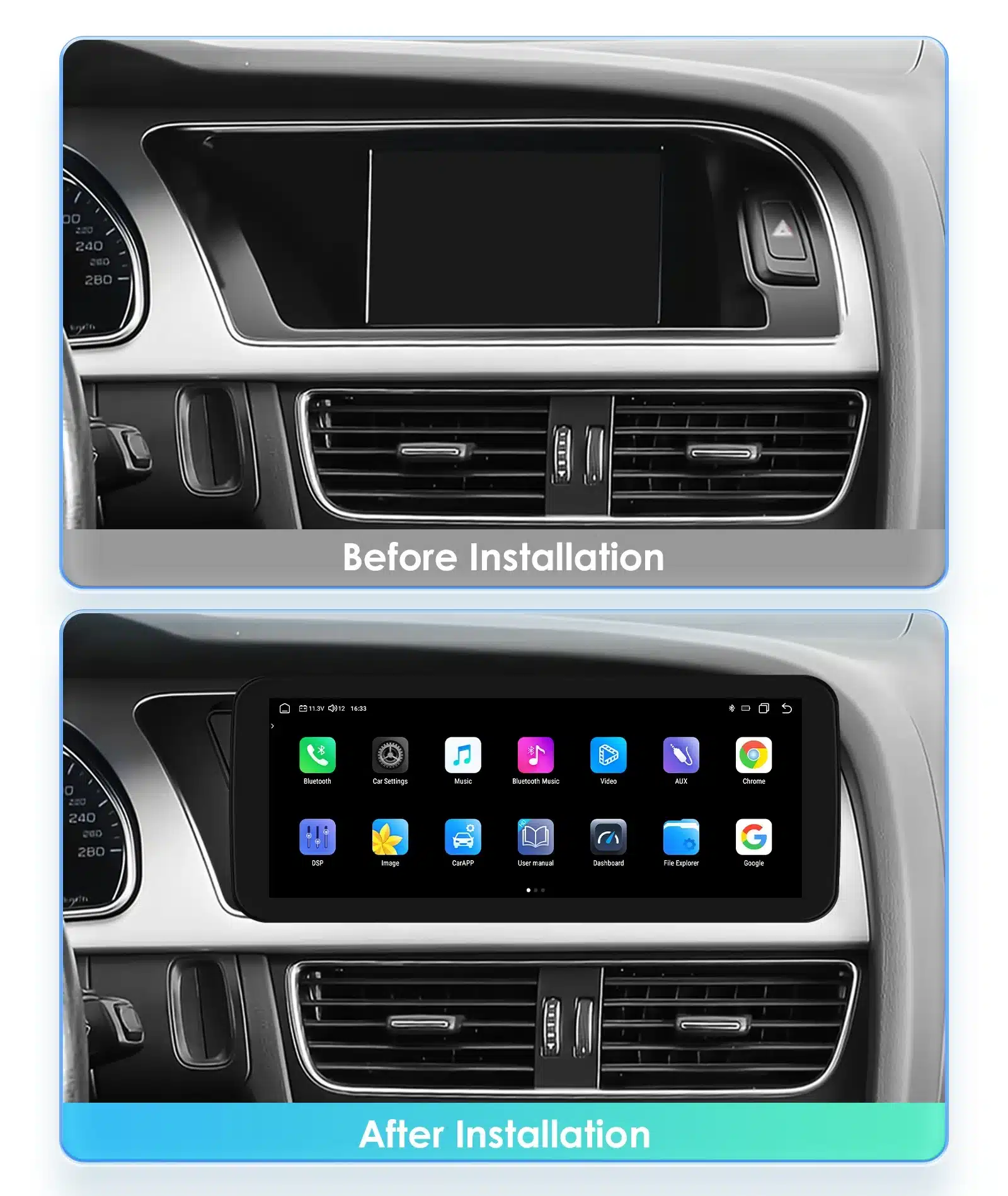 Juhtmevaba CarPlay auto raadio Audi A4-le, GPS ja 4G | kujundav pilt e-kaubamaja pildikogust