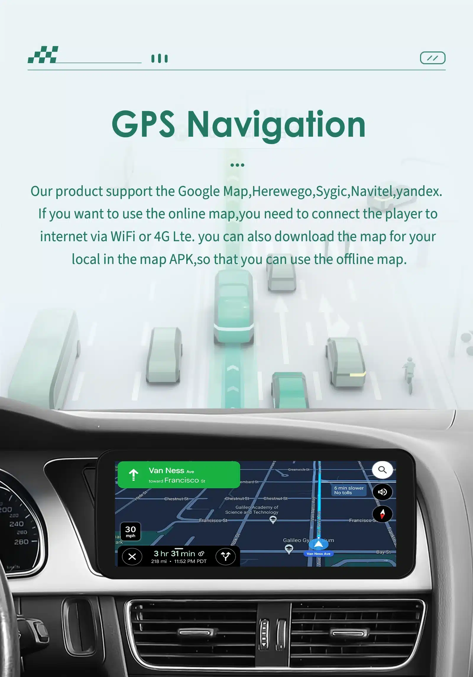 Juhtmevaba CarPlay auto raadio Audi A4-le, GPS ja 4G | kujundav pilt e-kaubamaja pildikogust