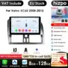 Multimeedia autoraadiod Volvo XC60 (2008-2013) koos suure selge ekraani, musta raamiga ja erinevate funktsioonide ikoonidega, nagu 4G-LTE ja Bluetooth tugi. Taustal on EU Stock ja VAT Include märgised.