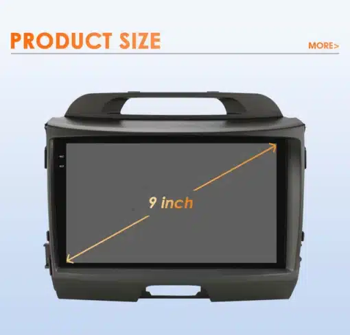 Android autoraadiod GPS ja WiFi KIA Sportage (2010-2016) 2DIN | E-pood Tootemaailm Android autoraadiod GPS ja WiFi KIA Sportage (2010-2016) 2DIN must raam, millel on keskel 9-tolline ekraan, taustsinine värv.