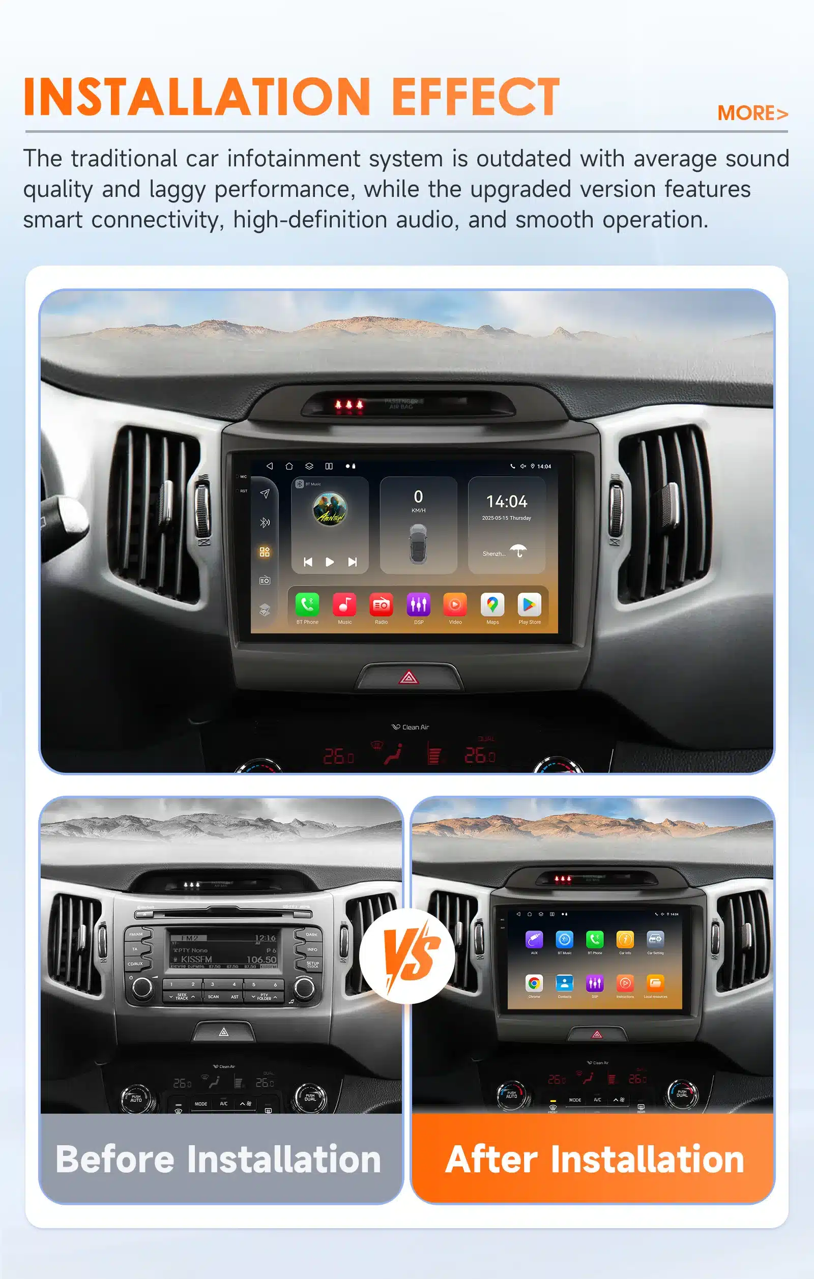 Android autoraadiod GPS ja WiFi KIA Sportage (2010-2016) 2DIN | kujundav pilt e-kaubamaja pildikogust