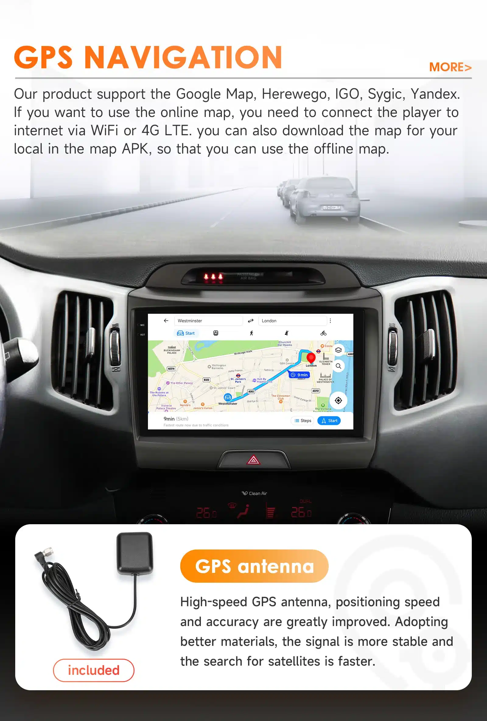 Android autoraadiod GPS ja WiFi KIA Sportage (2010-2016) 2DIN | kujundav pilt e-kaubamaja pildikogust