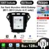 Android multimeedia autoraadio Ford Mondeo / Galaxy, must raami disain koos 768x1024 QLED ekraaniga ja funktsioonide ikoonid taustal.
