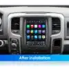 Dodge RAM autosse paigaldatud CarPlay multimeediakeskus, esipaneelil suur puutetundlik ekraan koos erinevate rakenduste ikoonidega. Armatuurlaud on tumehall ja multimeediakeskus on harmooniliselt integreeritud keskkonsooli.