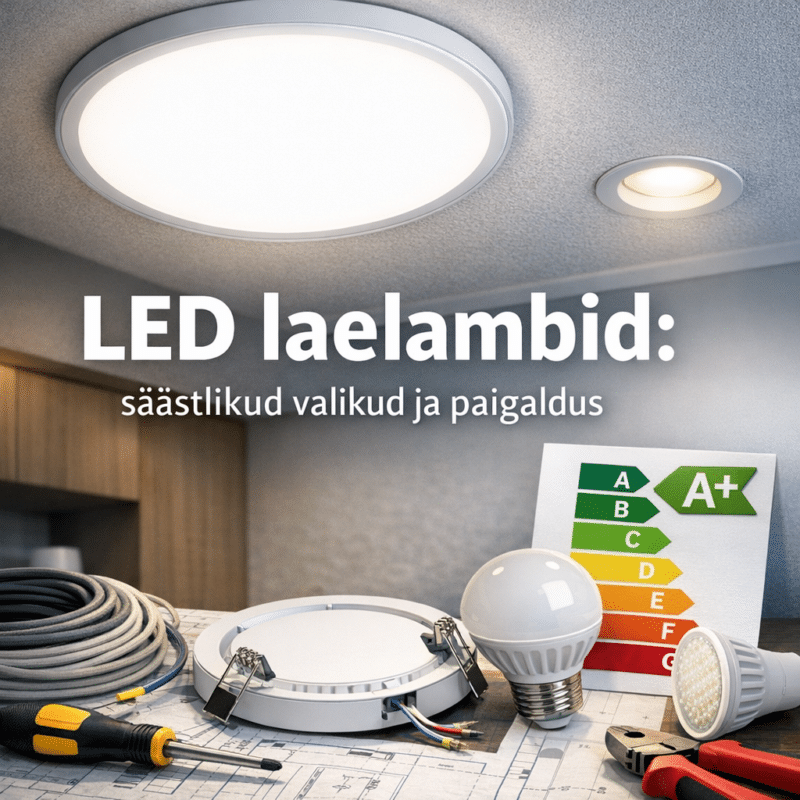 Kuidas valida ja paigaldada LED laelampe? | E-pood Tootemaailm LED laelamp, energiatõhususkaardid ja tööriistad laual