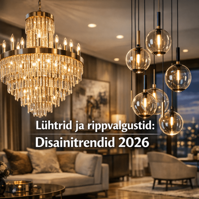 Lühtrid ja rippvalgustid: disainitrendid 2026 | E-pood Tootemaailm Luksuslik lühter ja rippvalgustid kaasaegses elutoas