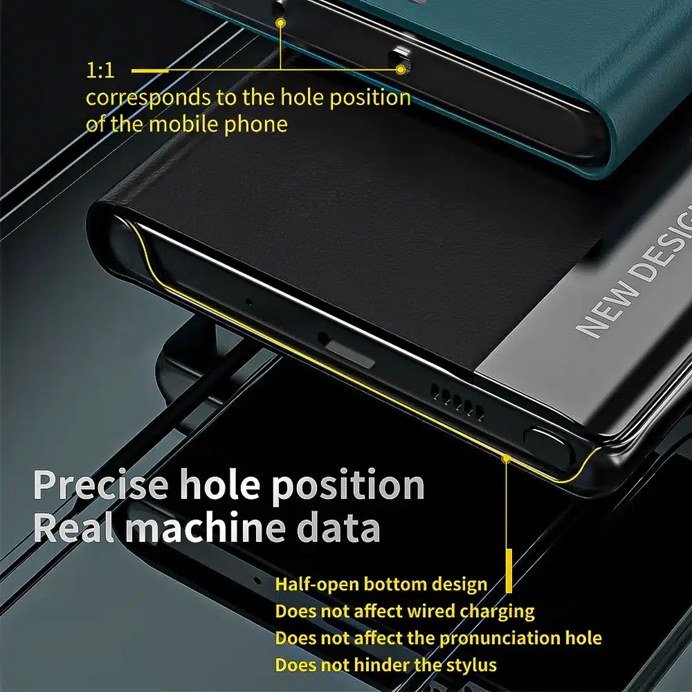 Stiilne Xiaomi 15T Pro 14T 13T Pro Redmi Note luksuslik telefonikaan musta ja sinise nahkjäljendiga, täpsed avad ja uus disain, rõhutatud kollase joonega.