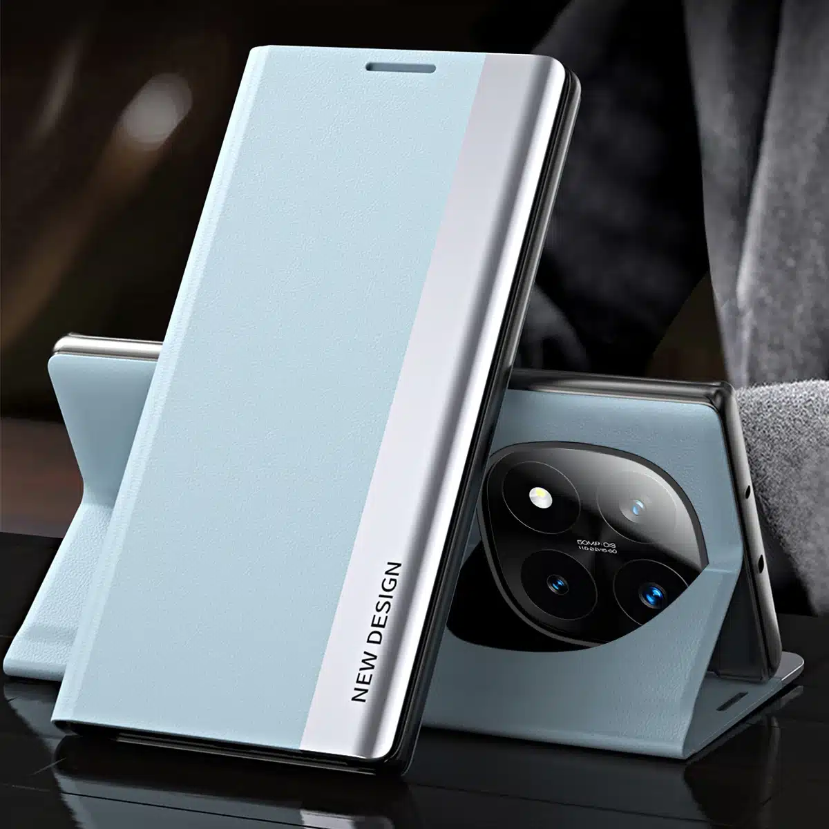 Luksuslikud kaaned Xiaomi 15T Pro 14T 13T Pro Redmi Note, mis on valmistatud kvaliteetsest heledast sinisest nahast. Stiilne disain koos hõbedase metallist triibuga pakub elegantset kaitset telefoni tagaküljele ja külgedele. Ideaalne mugavaks kasutamiseks ja telefoni turvalisuse tagamiseks.