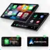 2DIN Android Auto 4G GPS Nissani autoraadio | E-pood Tootemaailm 2DIN Android Auto 4G GPS Nissani autoraadio, millel on eredad ekraanid, kuvades erinevaid rakendusi, nagu muusika ja navigeerimine, mustal taustal.