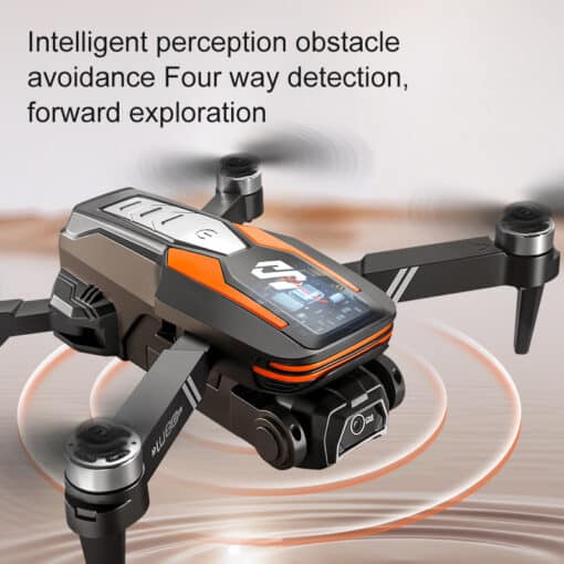 Droon kahe kaameraga sinine ja oranž LU80 | E-pood Tootemaailm Must ja oranž Essential Camping Season LU80 Drone Dual Electrically, käsivarred lahti, tiivikud tiirlemas ja kallutatud asfaltvärvi taustal, rõhutades realistlikke kujundusjooni ja tugevat korpust.