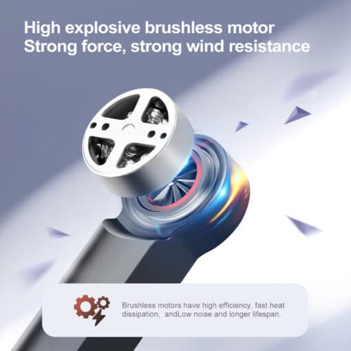 gps droon s181 must harjadeta takistuste vältimisega | E-pood Tootemaailm Lähedalt vaade GPS Drone S181 harjadeta mootorile, mis on hõbedane ja metallilise viimistlusega, taustal õhu liikumise efekt, mis rõhutab mootori tugevat tuuletakistust.