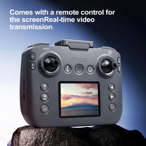 gps droon s181 must harjadeta takistuste vältimisega | E-pood Tootemaailm Hall GPS Drone S181 puldiga ekraani ja reaalajas videolaotusega, paigutatud kivisele taustale.