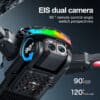 S160 Screen Remote Control Brushless Drone Quadcopter featuring dual EIS cameras, capable of 90-degree remote control rotation and 120-degree wide-angle perspective, against a sleek dark background.