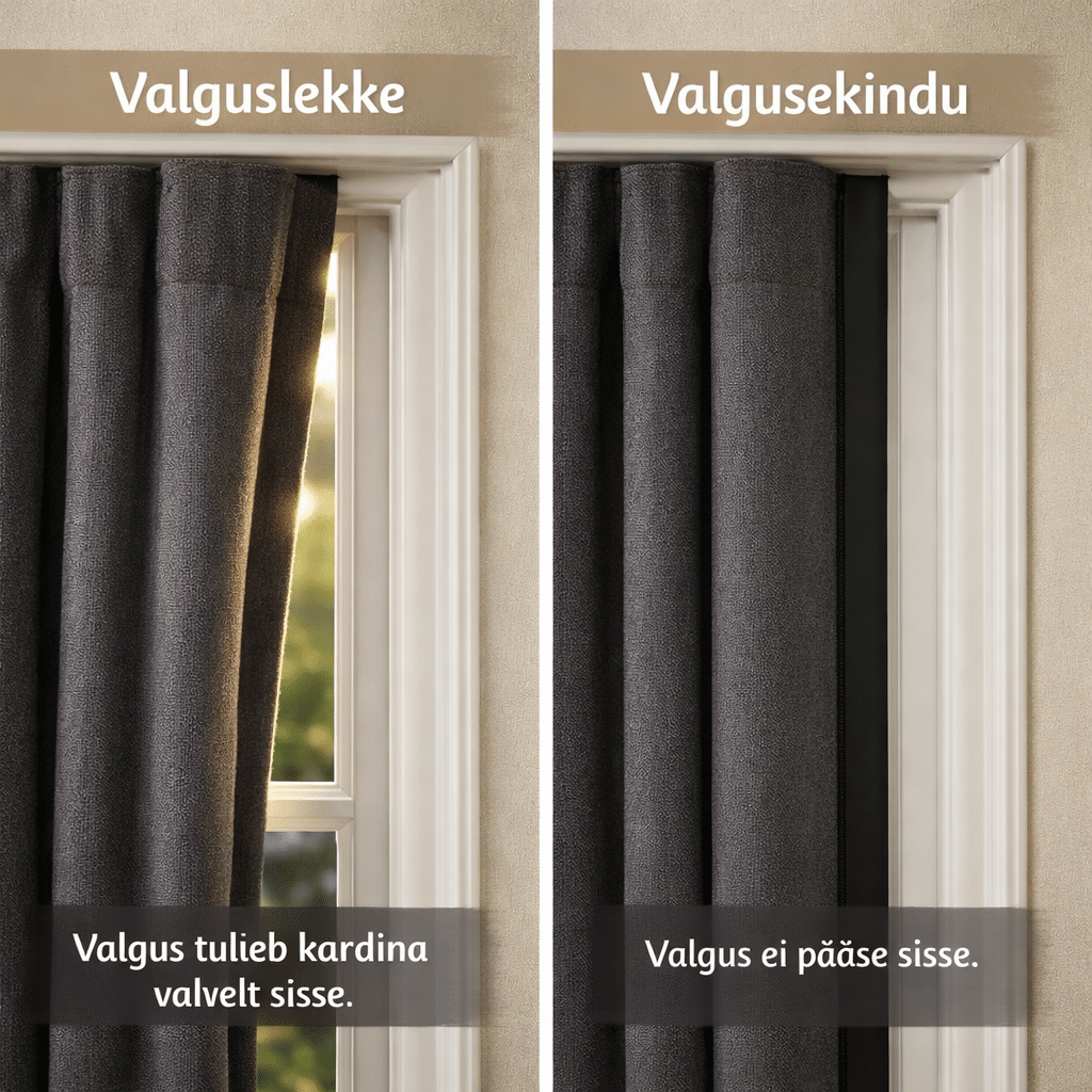Pimendavad kardinad valguslekkega ja valguskindlad