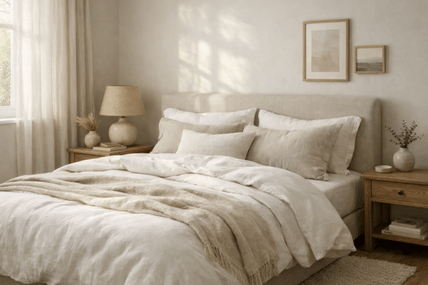 Kuidas valida voodipesu, mis päriselt sobib sinu unele? | E-pood Tootemaailm neutraalsetes toonides magamistuba elegantse voodipesuga