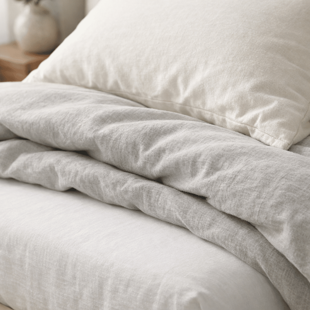 Ilus linane voodipesukomplekt valgetes ja hallides toonides