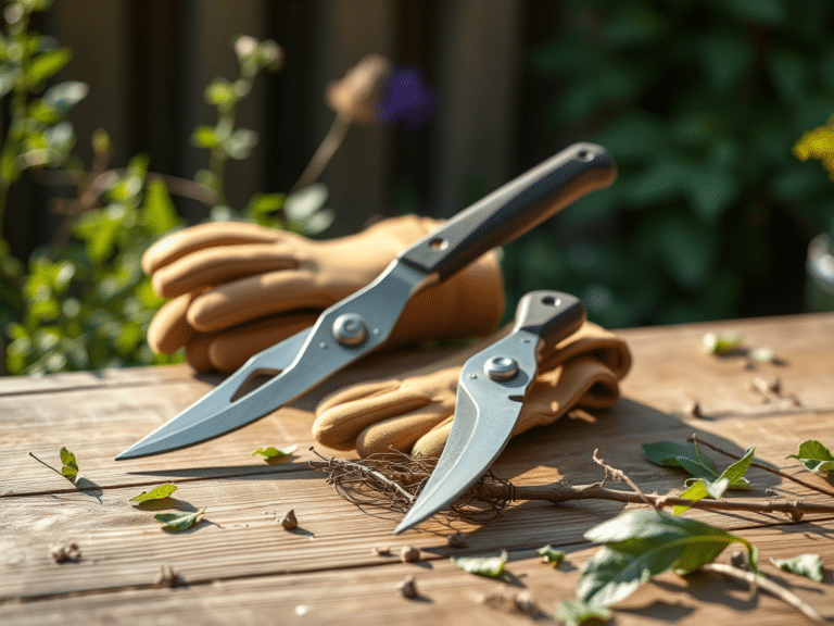 Aiakäärid: kuidas valida, kasutada ja hooldada | E-pood Tootemaailm Aiakäärid puidust aialaual lõigatud okste ja kinnaste kõrval