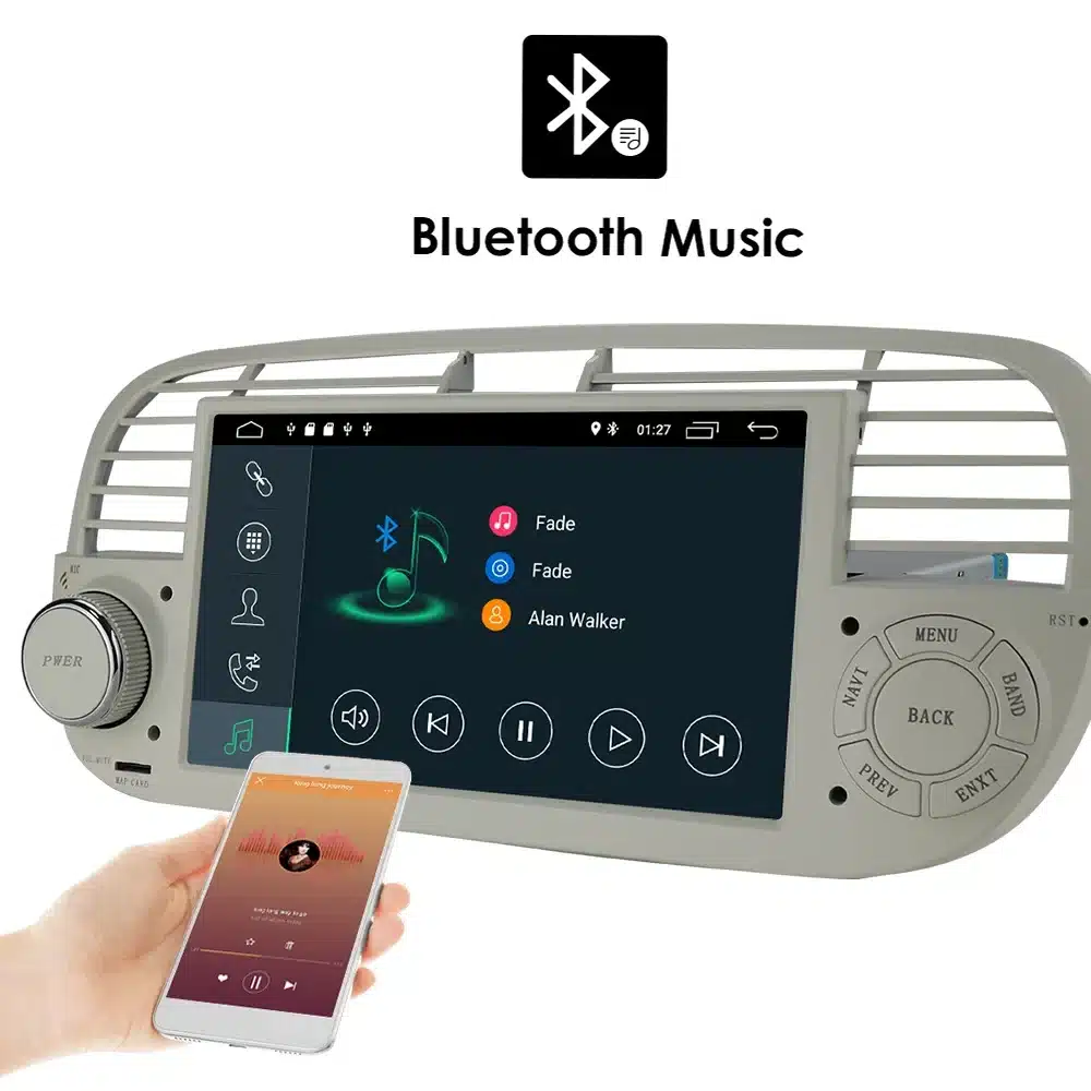 2Din Android raadio CarPlay, Bluetooth, USB Fiat 500 | kujundav pilt e-kaubamaja pildikogust