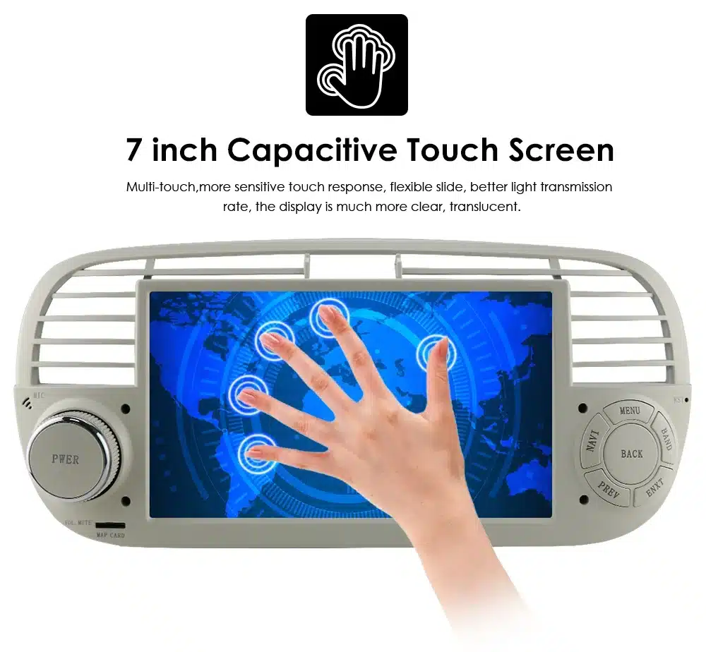 2Din Android raadio CarPlay, Bluetooth, USB Fiat 500 | kujundav pilt e-kaubamaja pildikogust